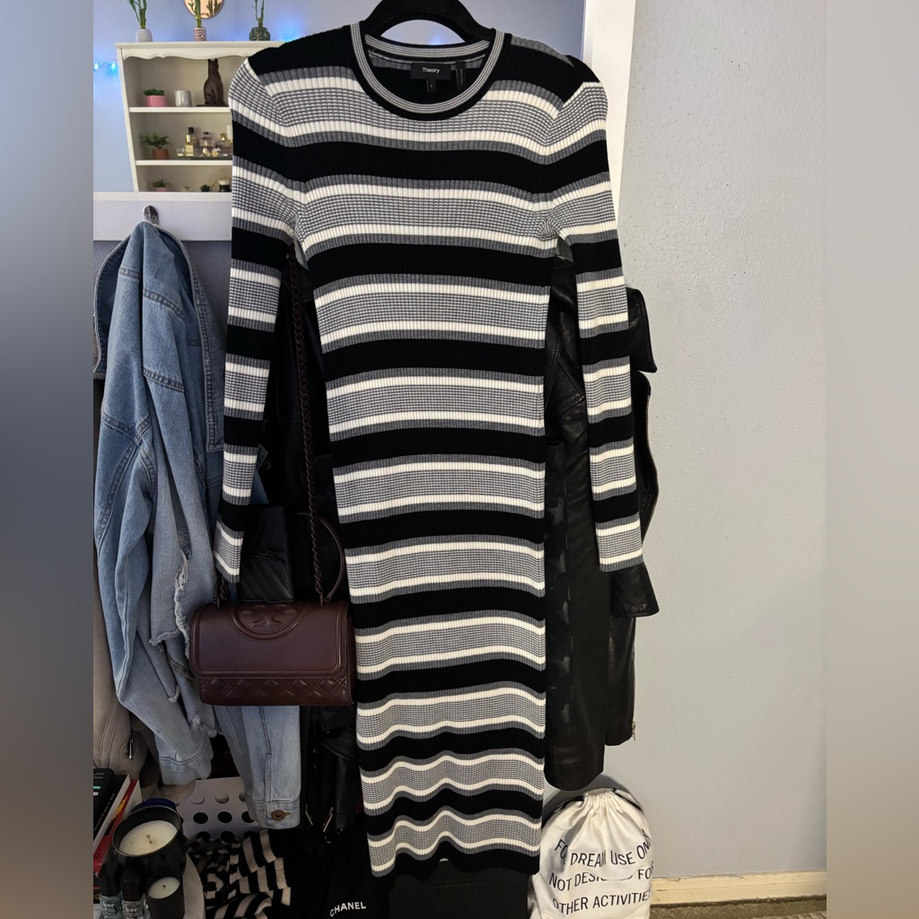 Theory Single Stripe Wool Blend Midi Dress